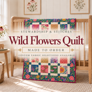 Wild Flowers Quilt, made to order, custom fabric selections available — the quilt shown on a nursery crib